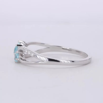 Aquamarine Round Cut Gemstone and Round Cut Moissanite 3 stone Ring