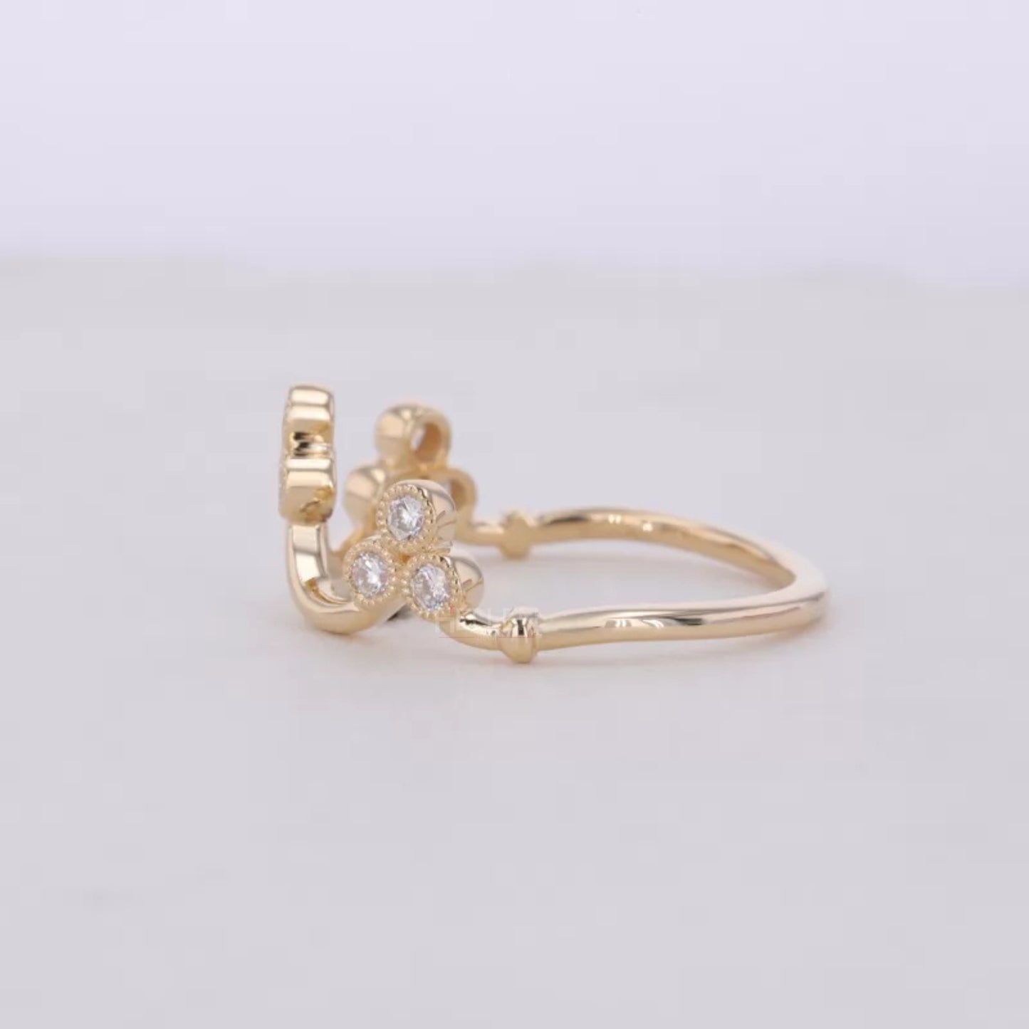 Vintage Crown Inspired Miligrain Wedding Band with Round Diamond