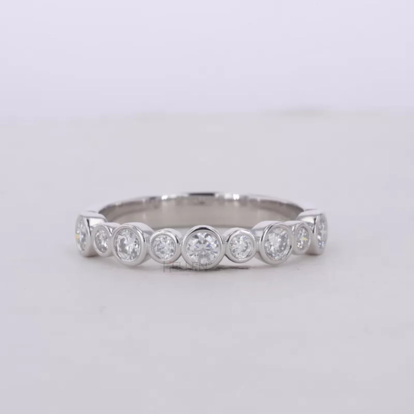Round cut Bezel setting Moissanite sterling silver Anniversary Band