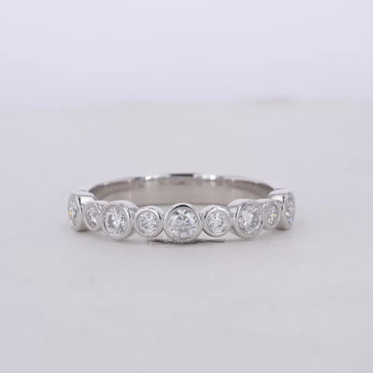 Round cut Bezel setting Moissanite sterling silver Anniversary Band