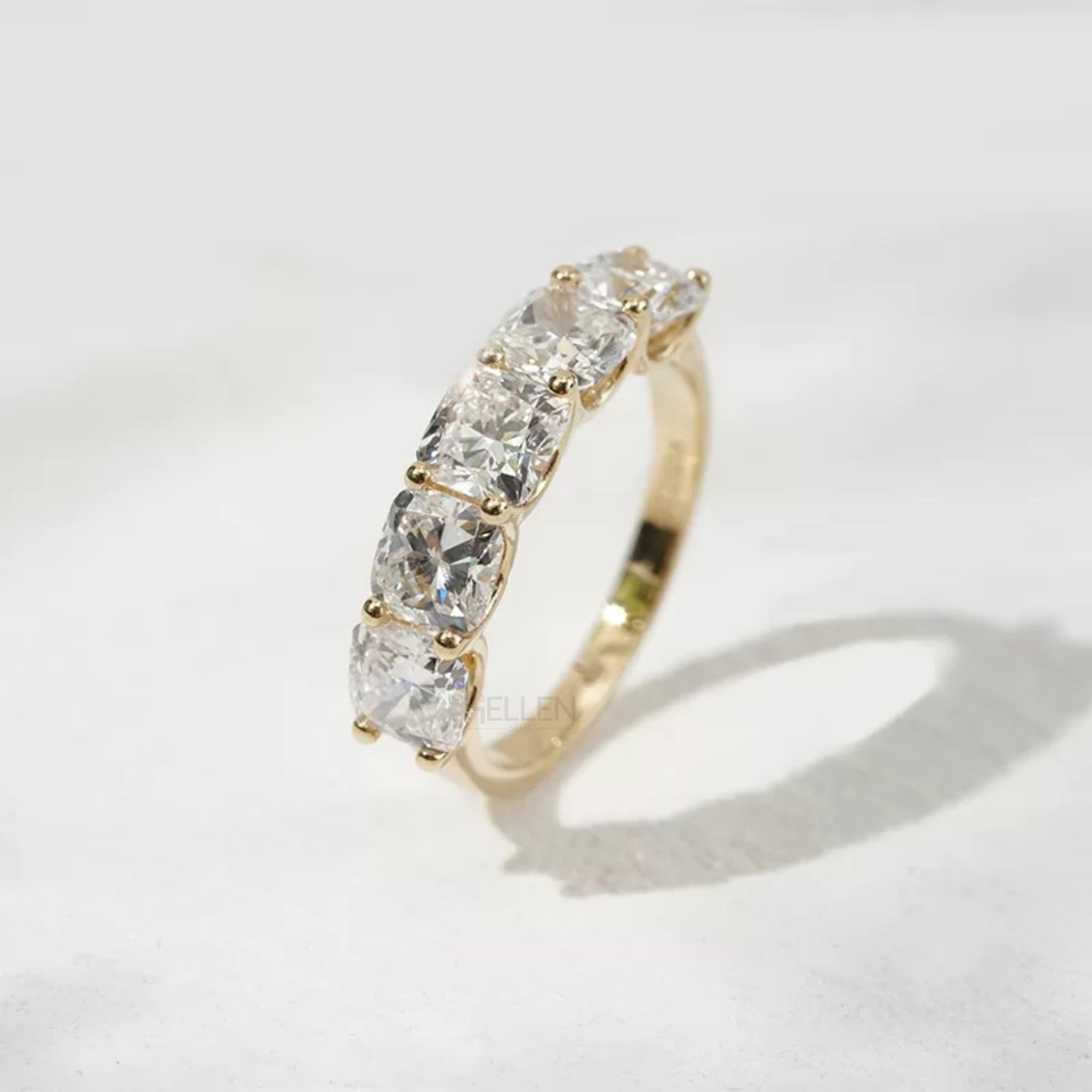 Cushion Cut Five Stone Moissanite Half Eternity Band