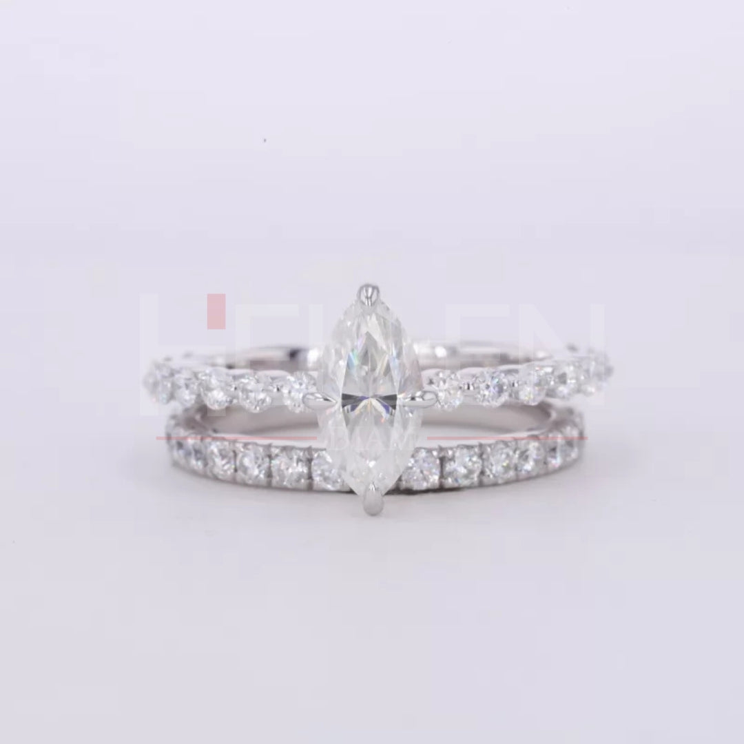 Marquise Solitaire Ring with Stackable Half-Round Eternity Band