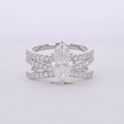 Marquis Solitaire Crossed Shank Ring with Stackable Eternity Band
