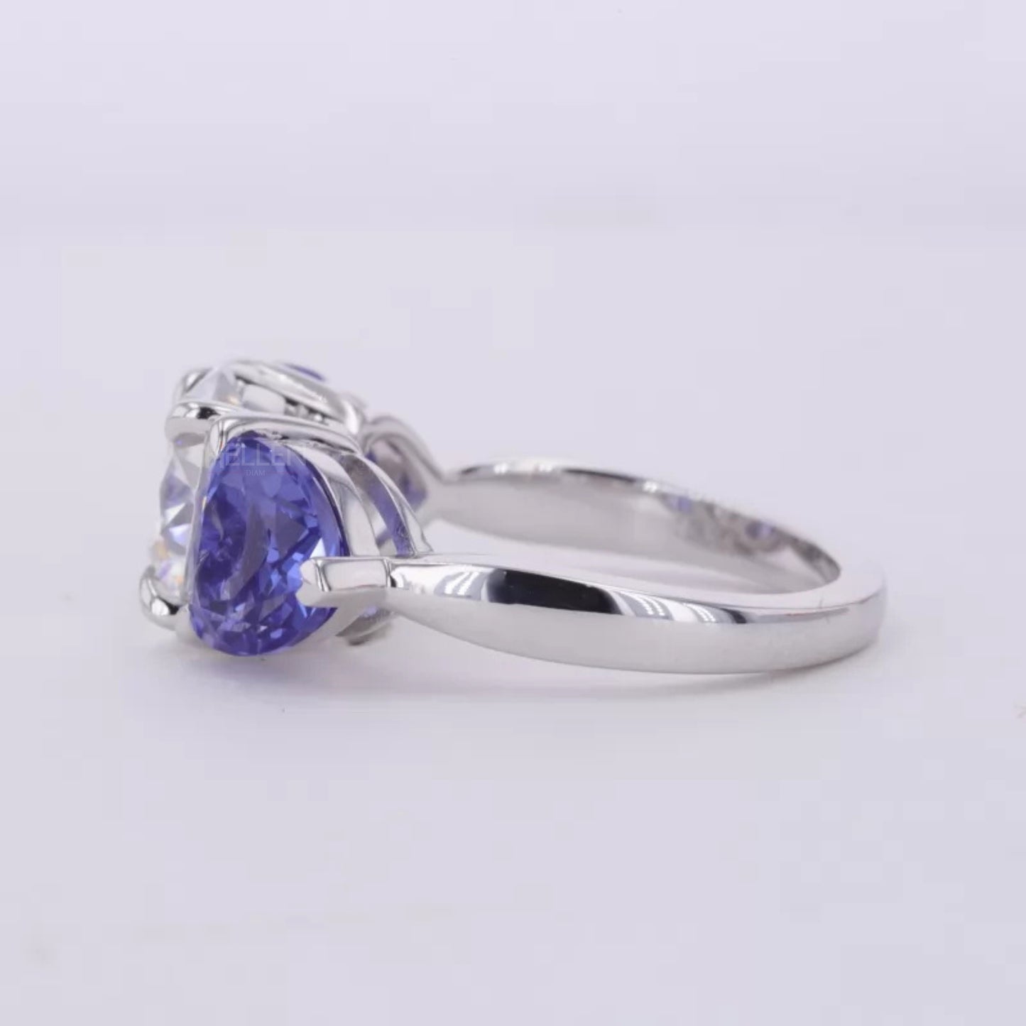 Round and Blue Heart Cut Moissanite Engagement Ring