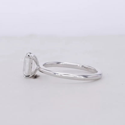 Emerald Cut Moissanite Solitaire with Tiger Prongs 925 Silver Ring