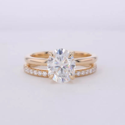 Oval Solitaire Ring with Stackable Half-Round Eternity Band