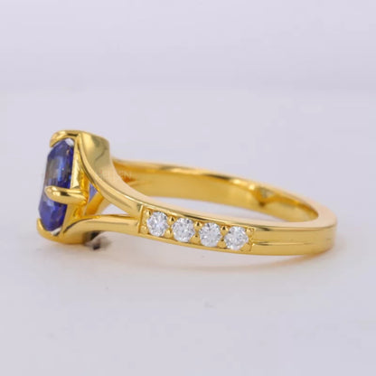 Princess Cut Blue Sapphire & Moissanite Pave Solitaire Ring