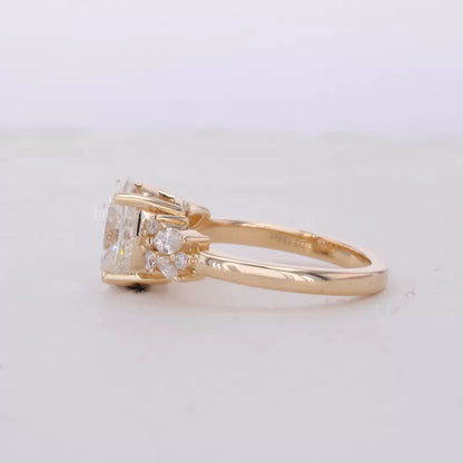 Oval Cut Solitaire with Marquis & Round Side Stone Natural Ring