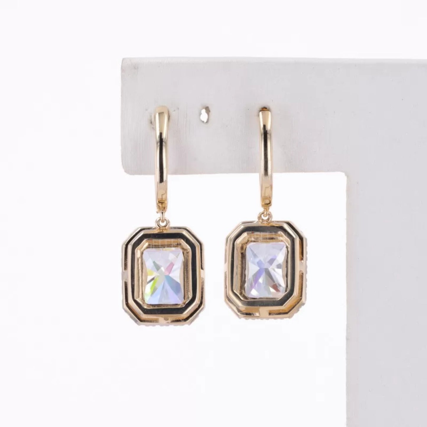 Radiant Cut Moissanite Halo Drop Earrings - Sterling Silver Luxury Jewelry