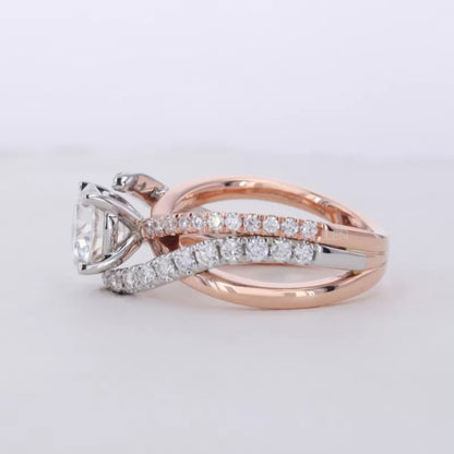 Round Cut Moissanite Solitaire Ring with Diamonds on Split Shank
