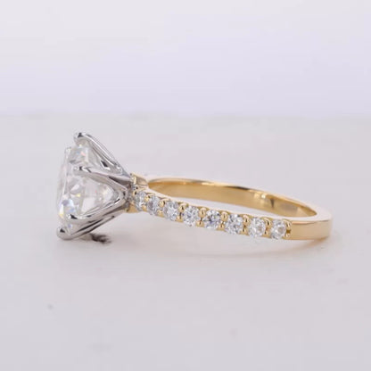 Round Cut Solitaire Moissanite 2-Tone Ring with Diamonds on Shank
