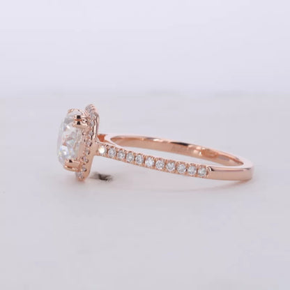 Cushion Shape illusion Halo Round Cut Solitaire Moissanite Rings