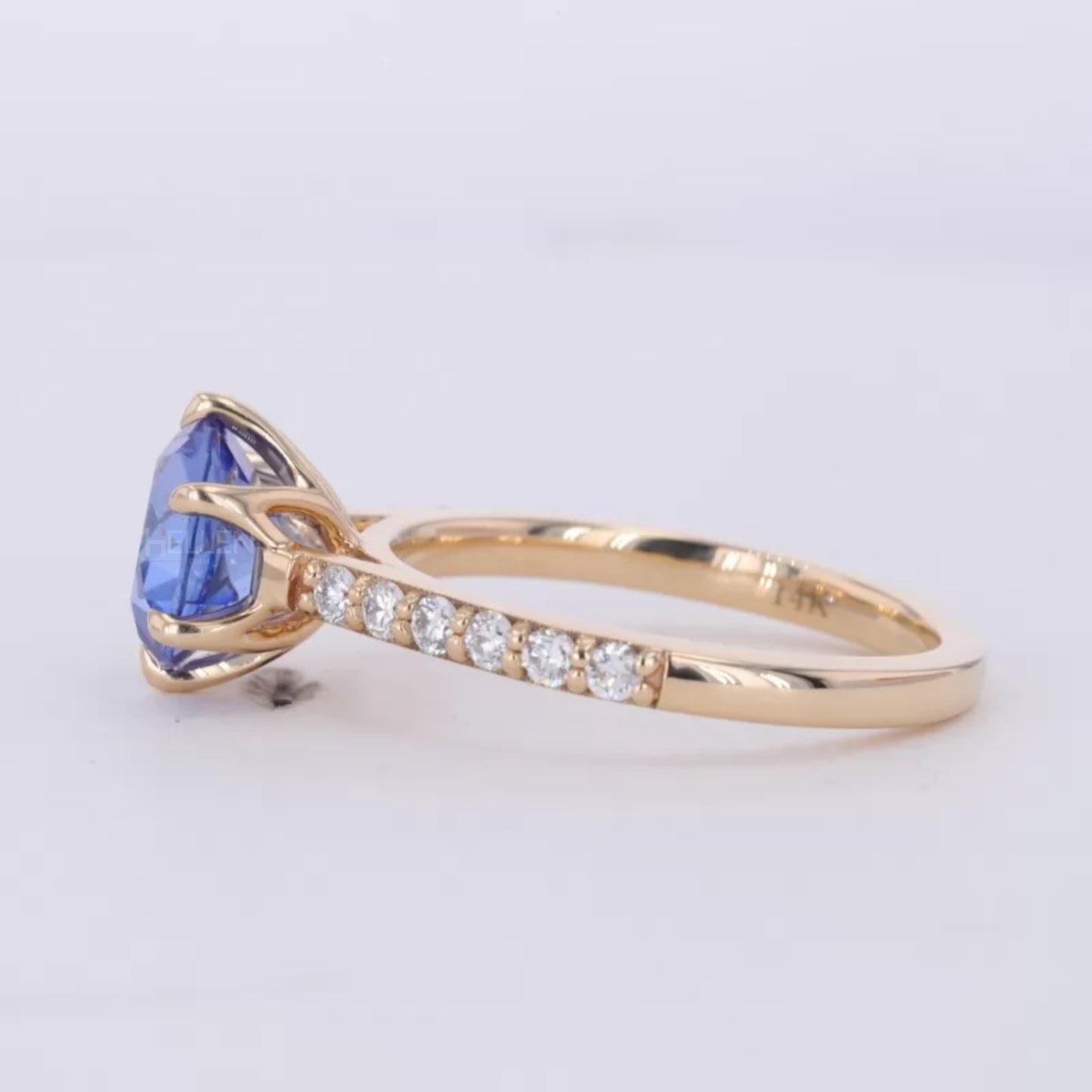 Solitaire Gemstone Ring with Pave and Claw Prong Setting