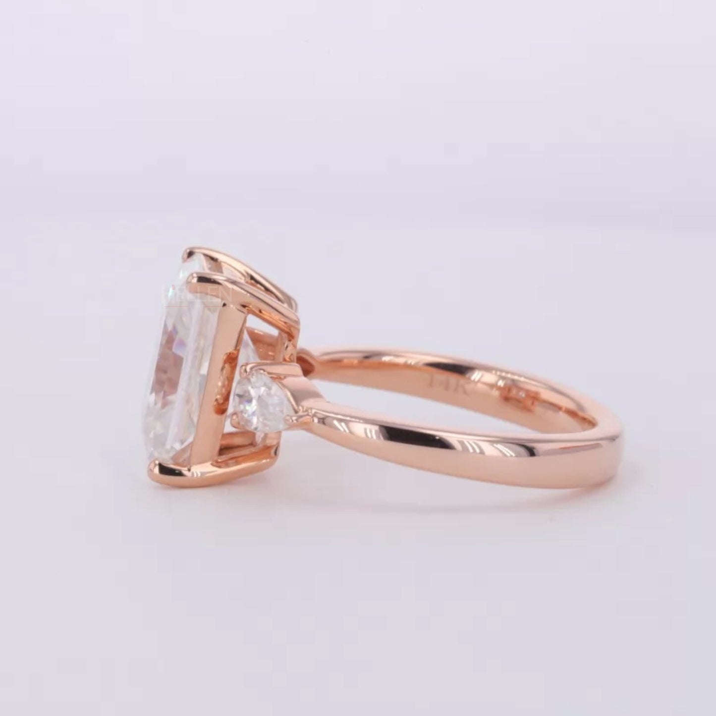 3 Stone Pear and Radiant Cut Moissanite Ring Pear Cut Side Stone - 925 Silver
