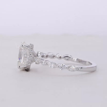 Oval Cut Solitaire with Marquise & Round Moissanite Hidden Halo Ring