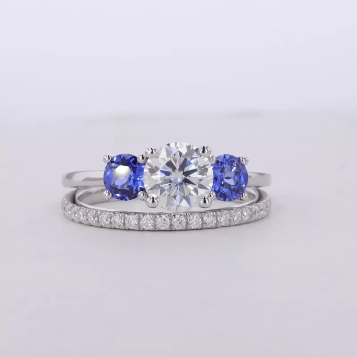 3 stone Round Cut Moissanite Bridal Ring Set
