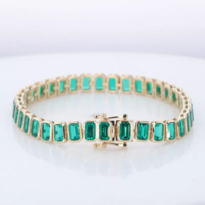 Green Emerald Gemstone Bezel Setting Tennis Bracelet