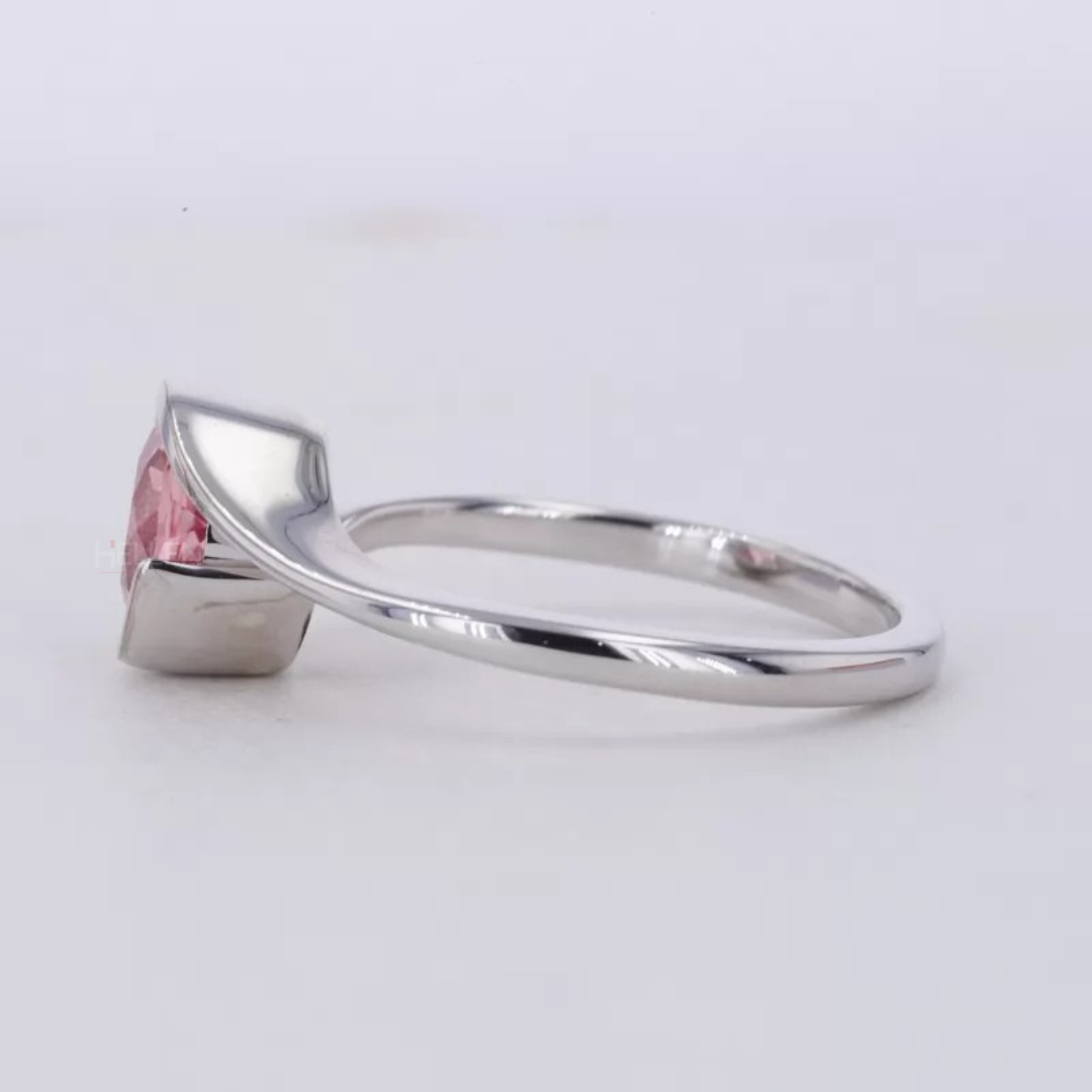 Unique Twisted Setting Round Cut Solitaire Pink Sapphire Ring