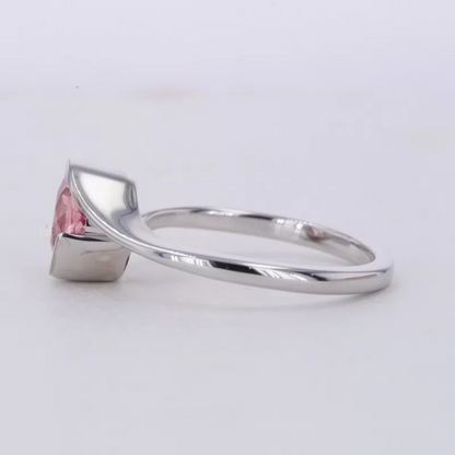 Unique Twisted Setting Round Cut Solitaire Pink Sapphire Ring