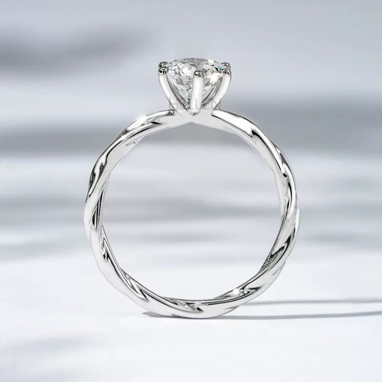 Solitaire Round Cut Moissanite Engagement Ring with Twisted Shank