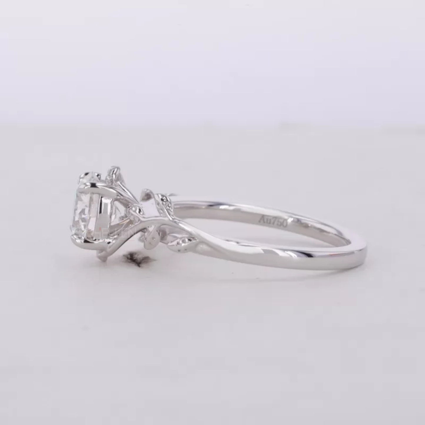 Round Cut Solitaire Moissanite Tree Leaf Branch Twist Engagement Ring
