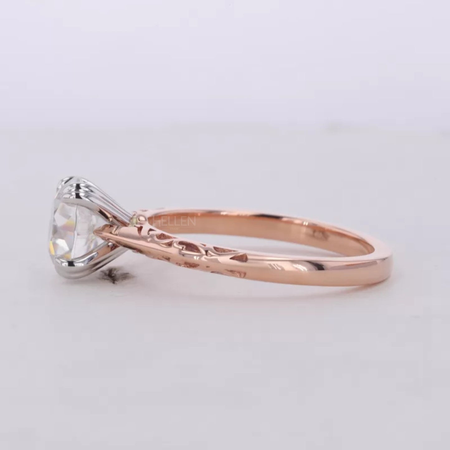 Old European Cut Moissanite with Heart Prongs Solitaire Ring