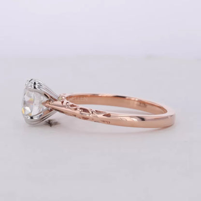 Old European Cut Moissanite with Heart Prongs Solitaire Ring