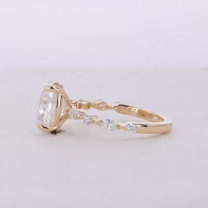 Oval Cut Solitaire with Marquise & Round Moissanite Band Ring