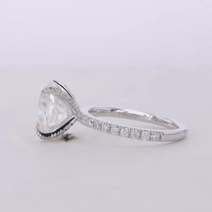 Oval Cut Moissanite Solitaire with Diamonds on Tiger Prongs Ring