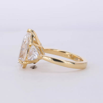 Three Stone Pear Cut Moissanite Ring Trillion Side Stone