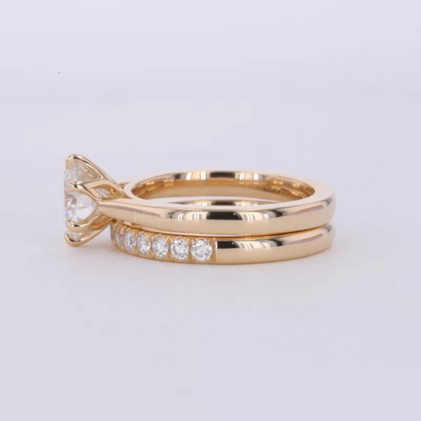 Round Solitaire Ring with Stackable Half-Round Eternity Band
