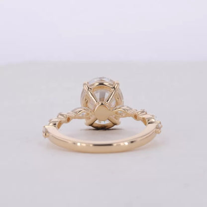 Oval Cut Solitaire with Marquise & Round Moissanite Band Ring