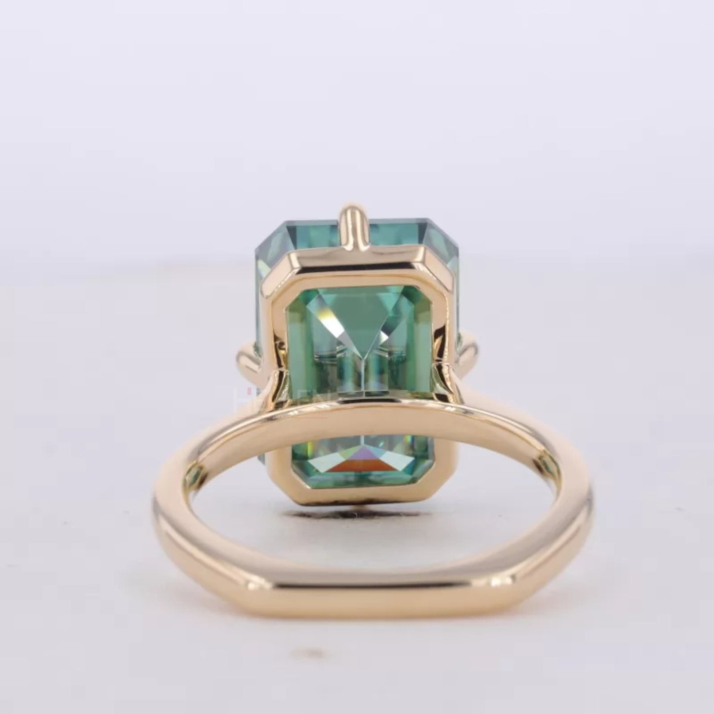 Green Emerald Cut Solitaire Moissanite Engagement Ring