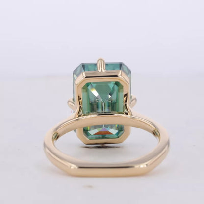 Green Emerald Cut Solitaire Moissanite Engagement Ring