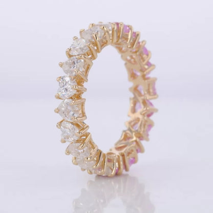 Half Pink Gemstone & Moissanite Heart Cut Wedding Band