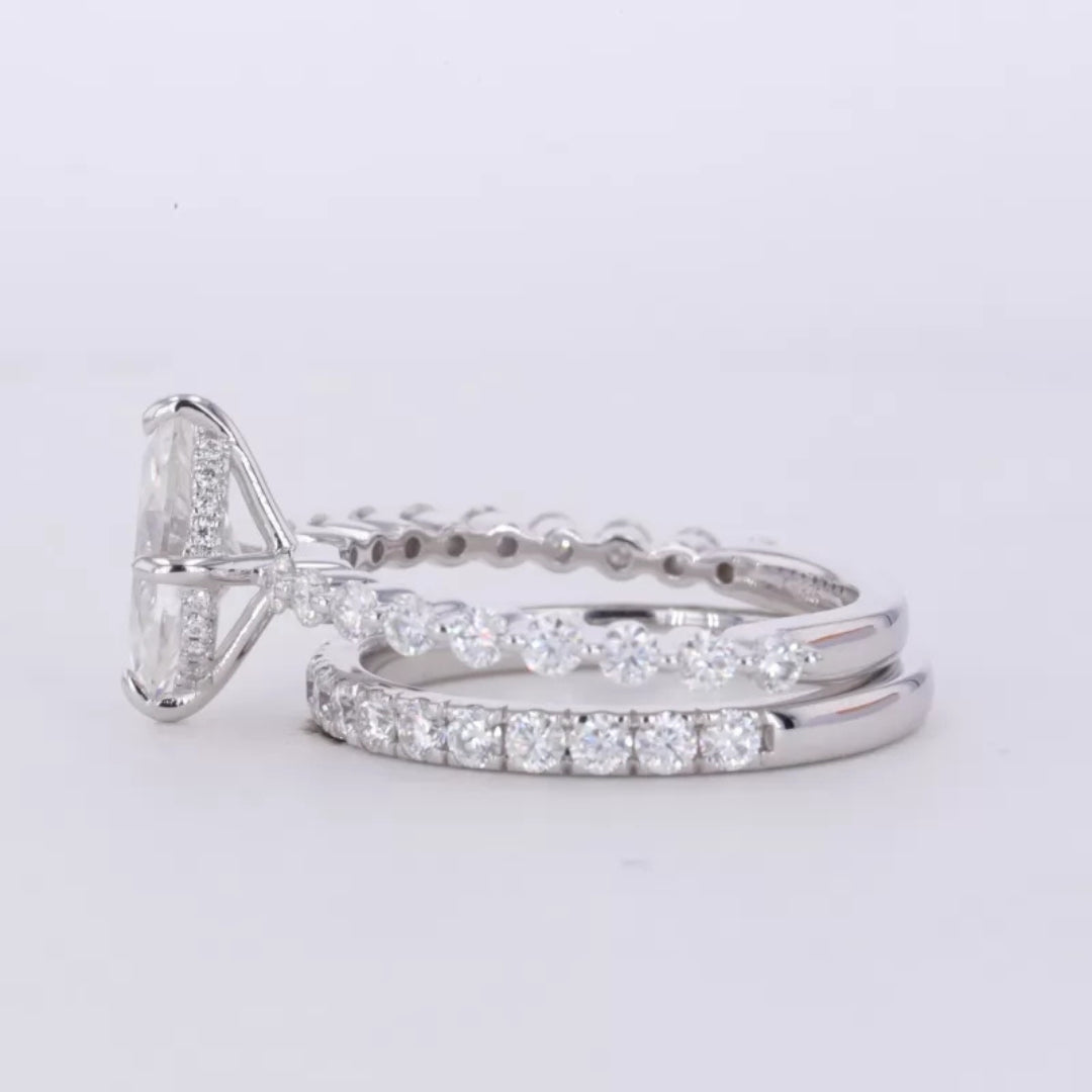 Marquise Solitaire Ring with Stackable Half-Round Eternity Band