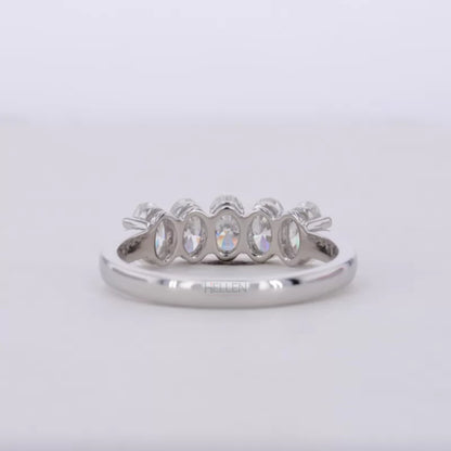 Brilliant Oval Cut Five Stone Moissanite Anniversary Ring