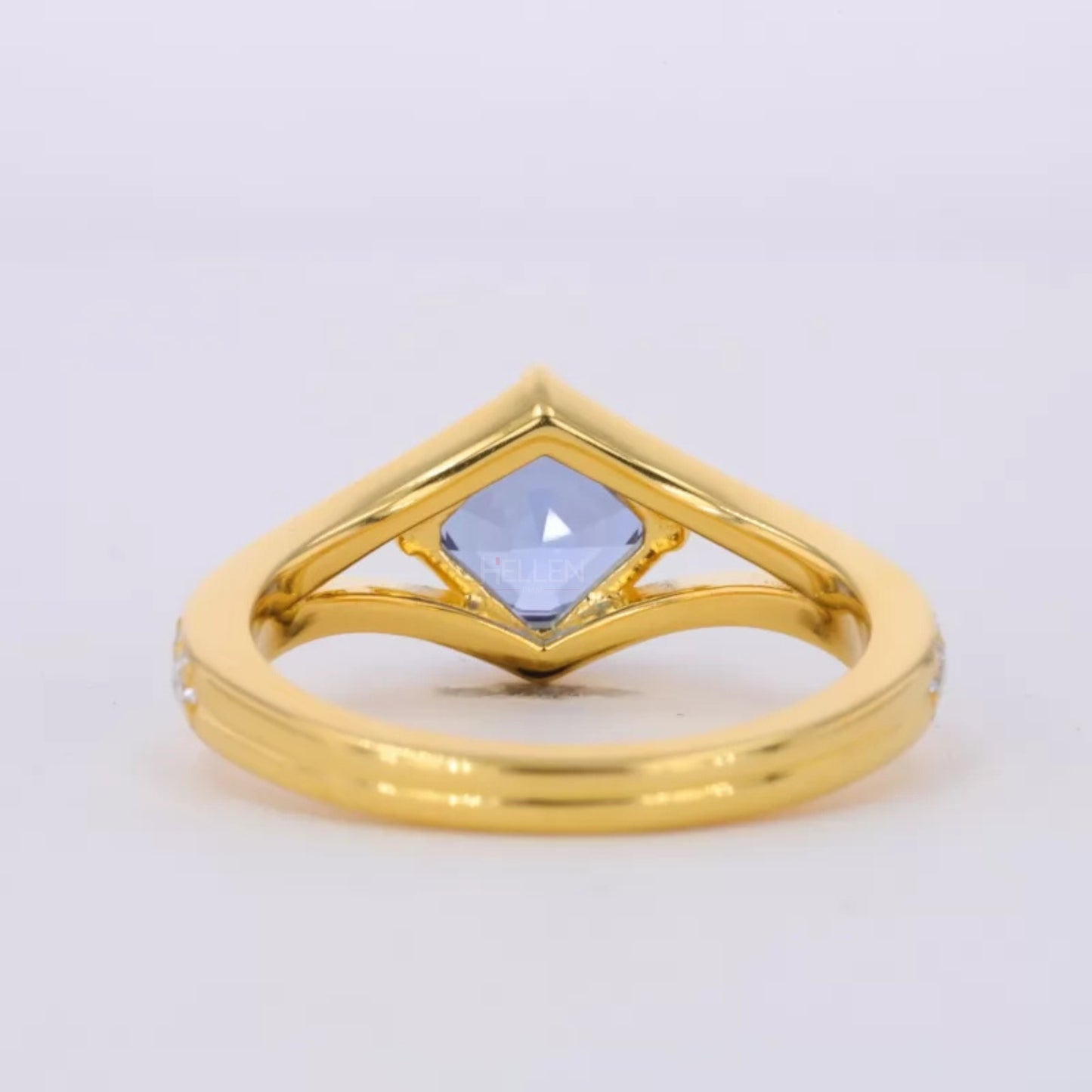 Princess Cut Blue Sapphire & Moissanite Pave Solitaire Ring