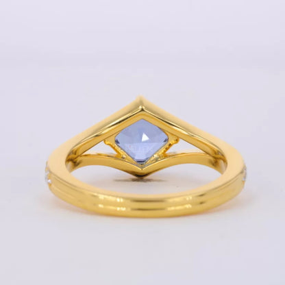 Princess Cut Blue Sapphire & Moissanite Pave Solitaire Ring