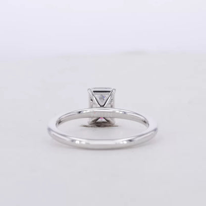 Emerald Cut Moissanite Solitaire with Tiger Prongs 925 Silver Ring