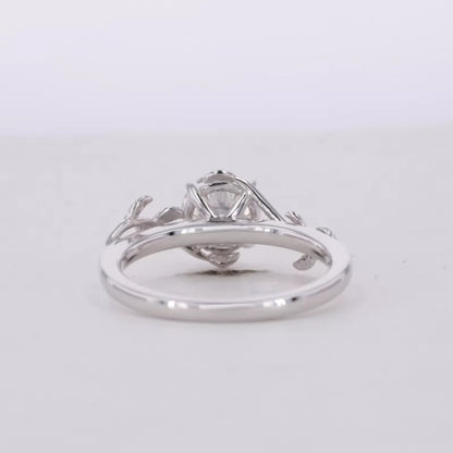 Round Cut Solitaire Moissanite Tree Leaf Branch Twist Engagement Ring