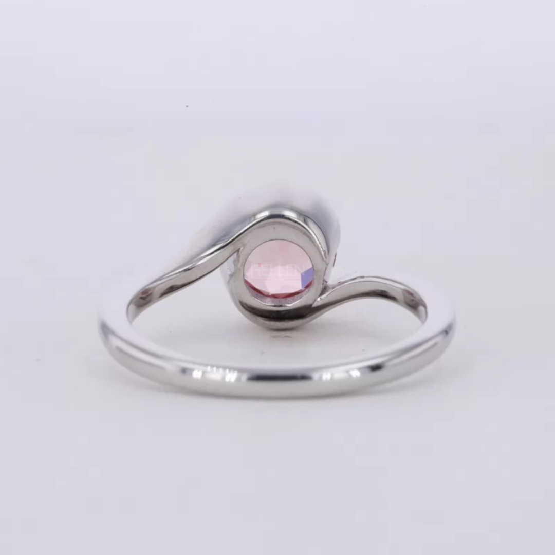 Unique Twisted Setting Round Cut Solitaire Pink Sapphire Ring