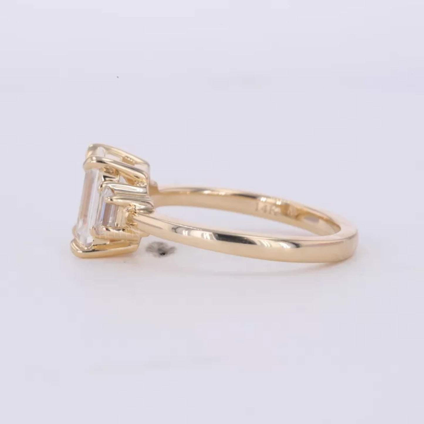 Three Stone Emerald Cut Moissanite Engagement Ring