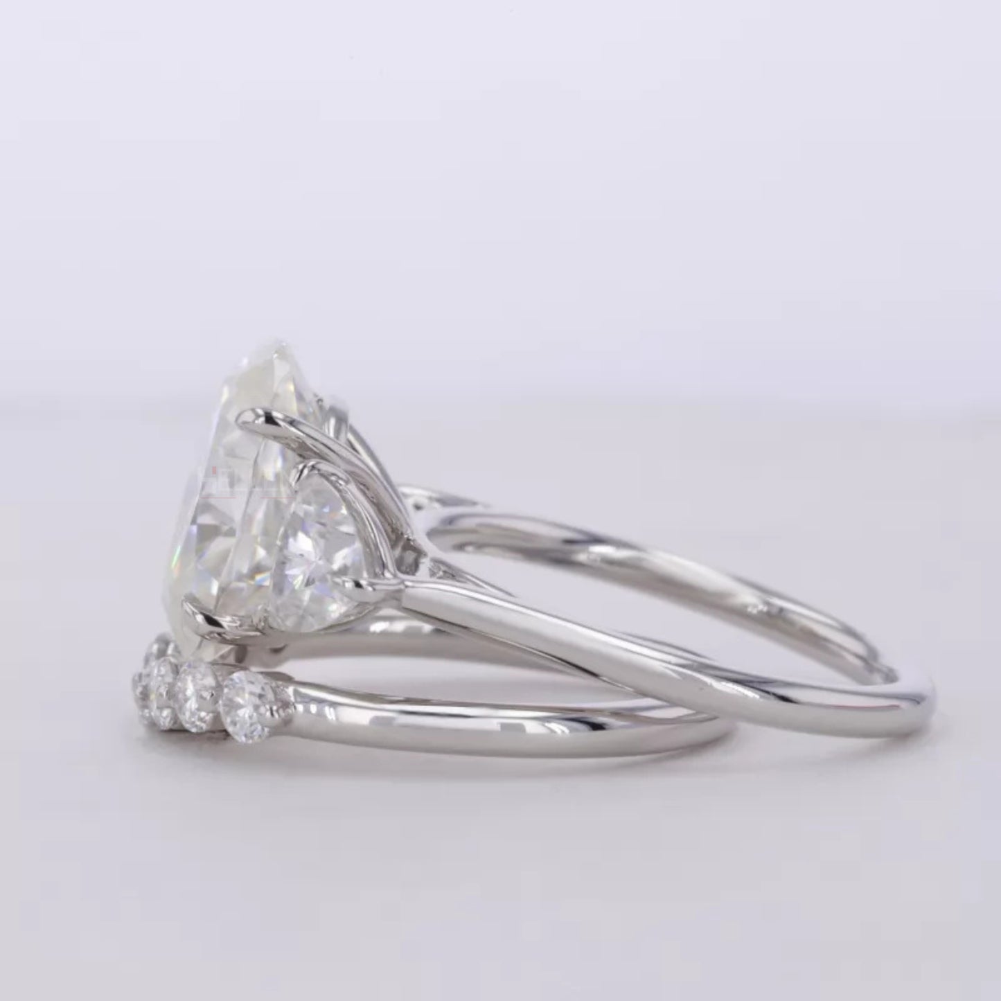 Three Stone Oval Cut Moissanite Bridal Ring Set