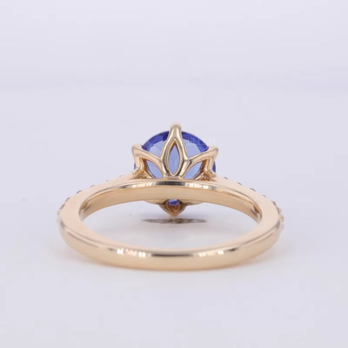 Solitaire Gemstone Ring with Pave and Claw Prong Setting