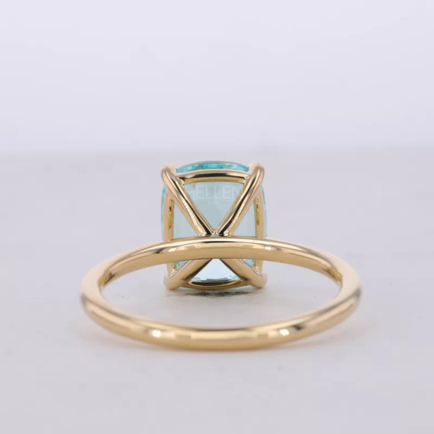 Elongated Cushion Cut Aquamarine Solitaire Engagement Ring