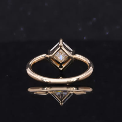 Princess Cut  Moissanite Solitaire Unique V Proposal Ring