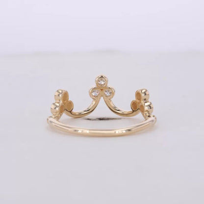 Vintage Crown Inspired Miligrain Wedding Band with Round Diamond
