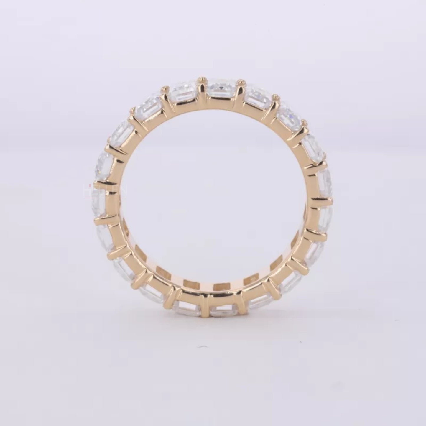 Emerald Cut Full Eternity Wedding Band With strong Common Prongs