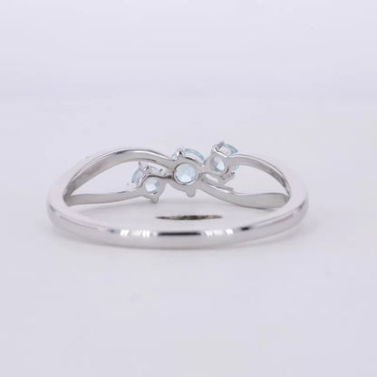 Aquamarine Round Cut Gemstone and Round Cut Moissanite 3 stone Ring